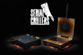 Heavy Duty Steel Tortilla Press closed and open with Serial Grillers branding