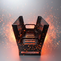 Serial Grillers Heavy Duty Charcoal and Wood Fire Basket with glowing embers background